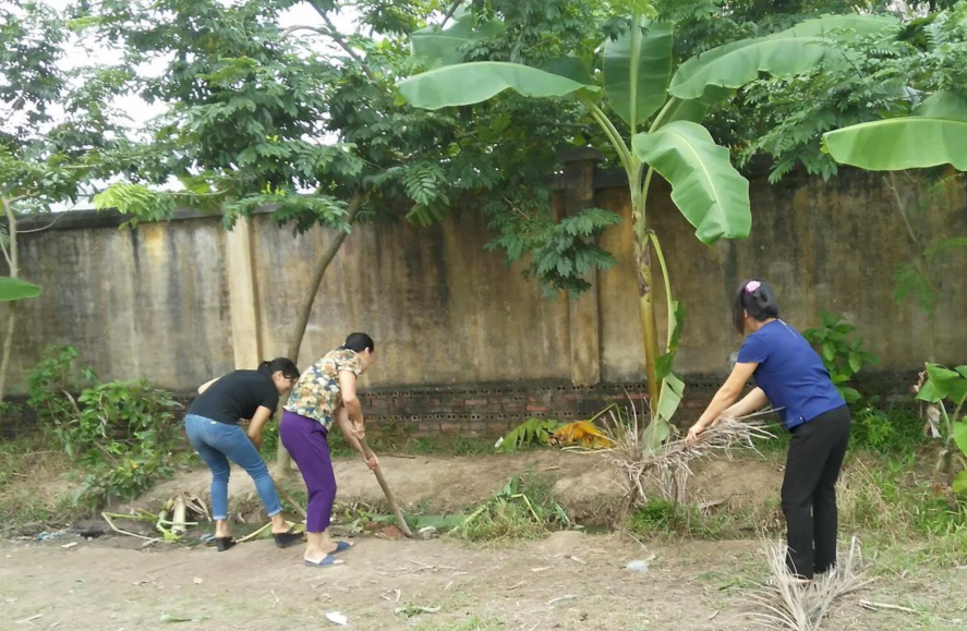 Người dân phát quang bụi rậm để hạn chế ruồi, muỗi... trú ẩn. Ảnh: TL